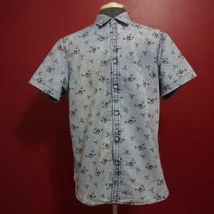 short sleeve blue flower pattern button up